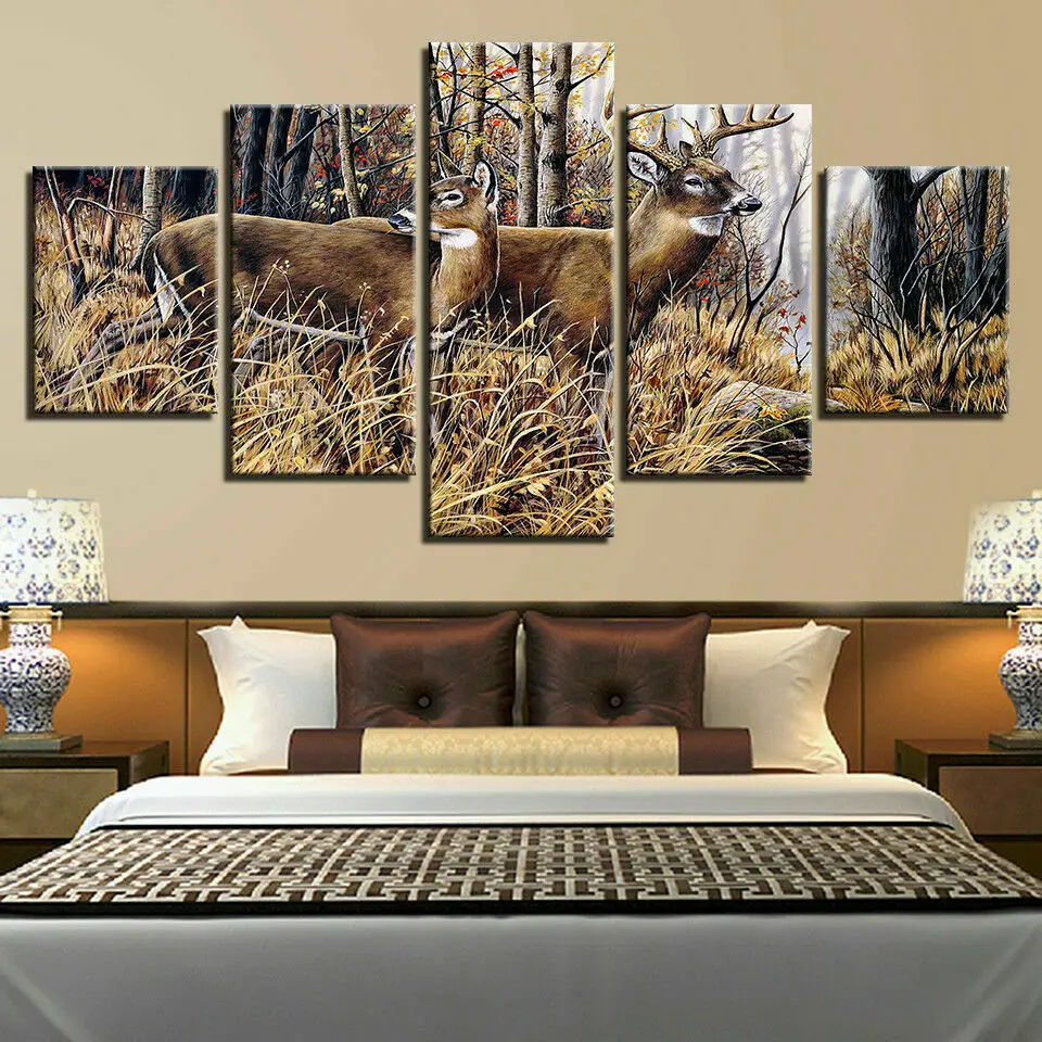 Erdei Állatok, Őzek Elks Vászon Nyomatok Festmény Wall Art lakberendezés Kép HD Képek Nyomtatása Poszter Room Decor 5 Panel