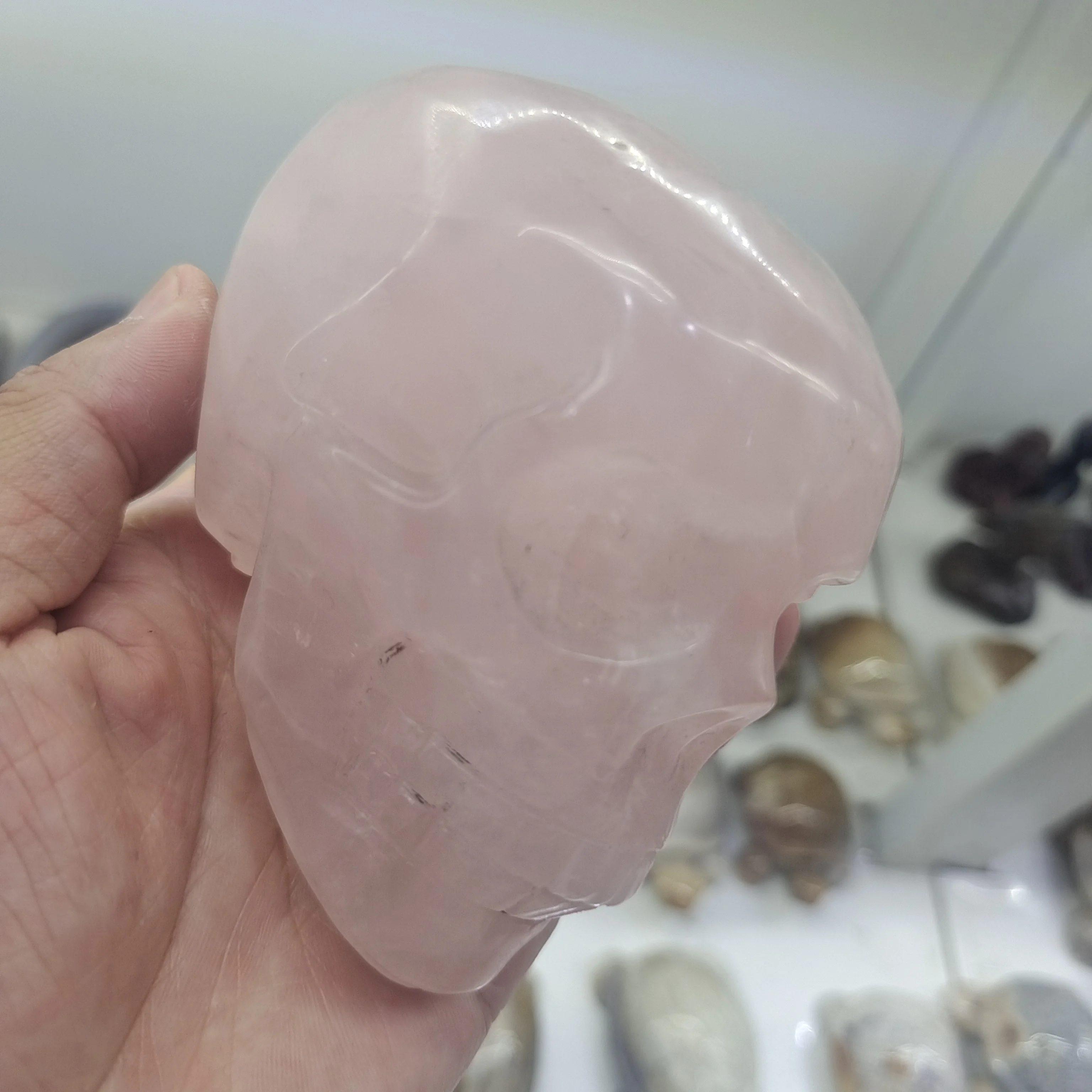 100mm Gyönyörű Természeti rózsakvarc Koponya lakberendezési Ajándék kristály koponya Gyógyító Otthoni Dekoráció
