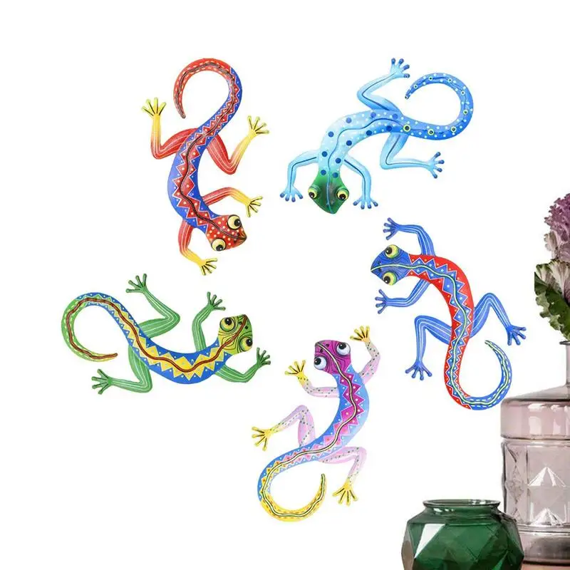 Db Fém Gecko Fali Dekor 12 Inch Gecko-Art Kézműves Szobrok Gyík A Szabadban, Kertben, Teraszon Kerti Kerítés, Fal Dekoráció