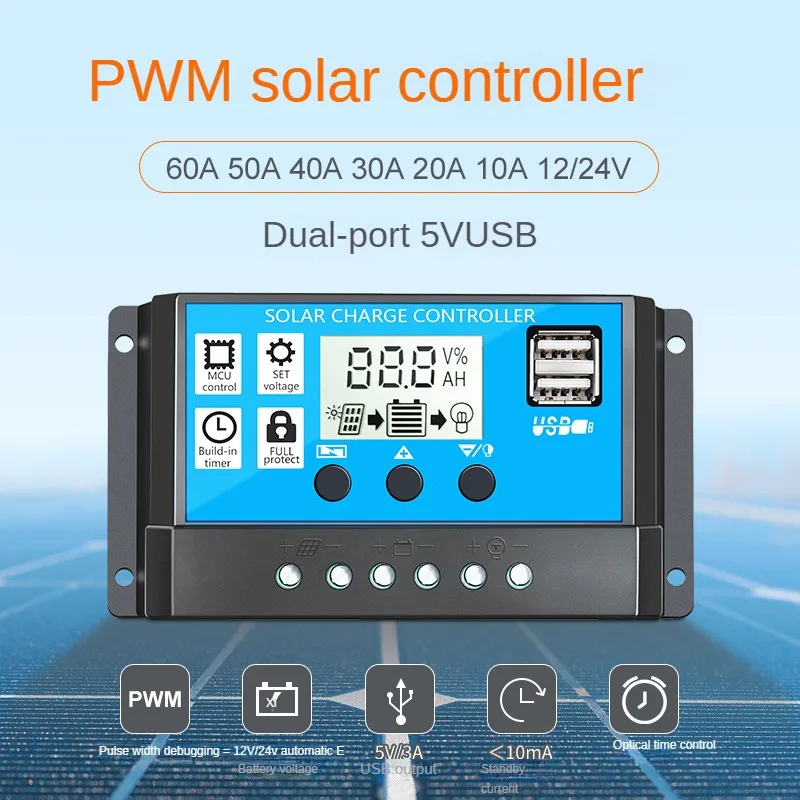 Szolár vezérlő fotovoltaikus PWM 60a 12v 24V-os napelemes utcai világítás vezérlő