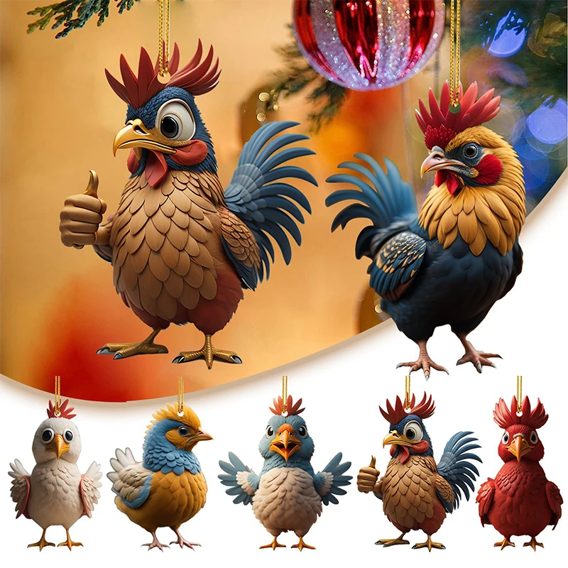2023 Kreatív Állat Csirke, Kakas Sorozat Karácsonyi Fa Medál Porcelán Medál A Karácsonyfa Autós Kulcstartó Dekoráció